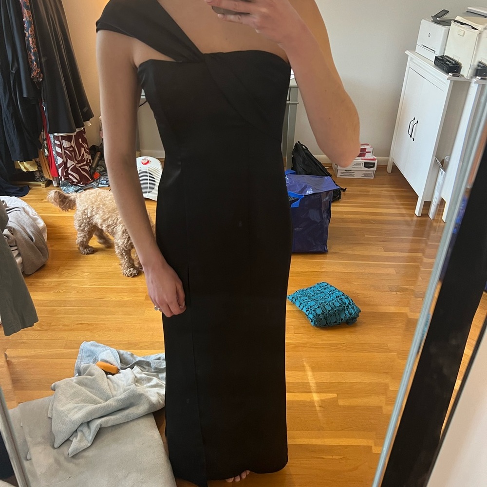 Dessy Collection Black One-Shoulder Gown